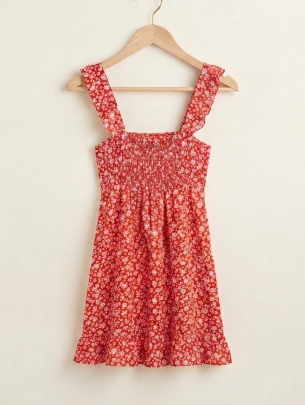 Hello Molly Misty Fountains Floral Mini Dress Red Ruffle Hem - Picture 6 of 7
